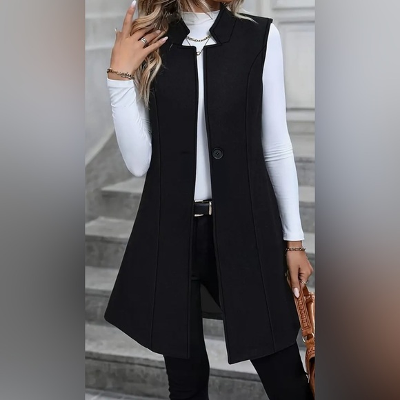 Limited xs Extra Small black lined long vest sleeveless blazer one button - Picture 5 of 13